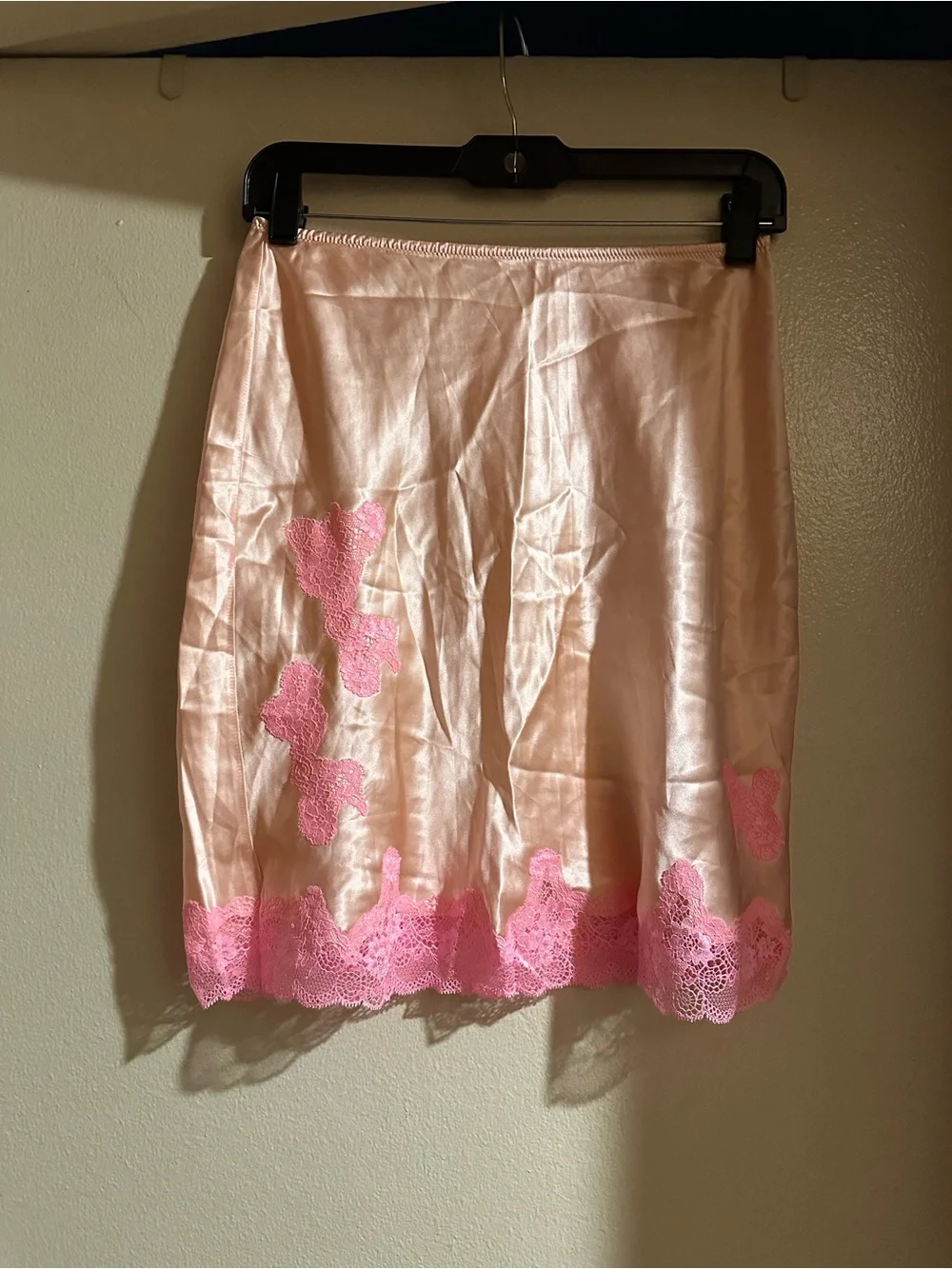 Rare Victoria Secret Pink Lace Trim Satin Slip Skirt